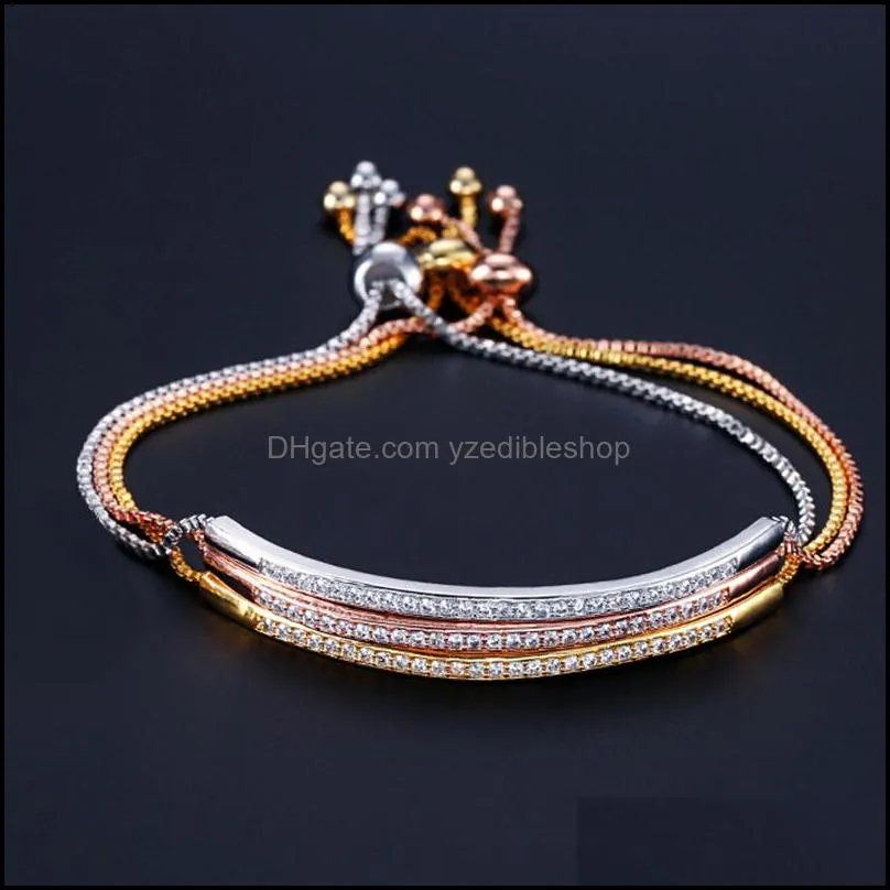 fashion copper inlay zircon women bangle bracelet rose gold silver gold color single row zrcon adjustable bracelet for girl dainty