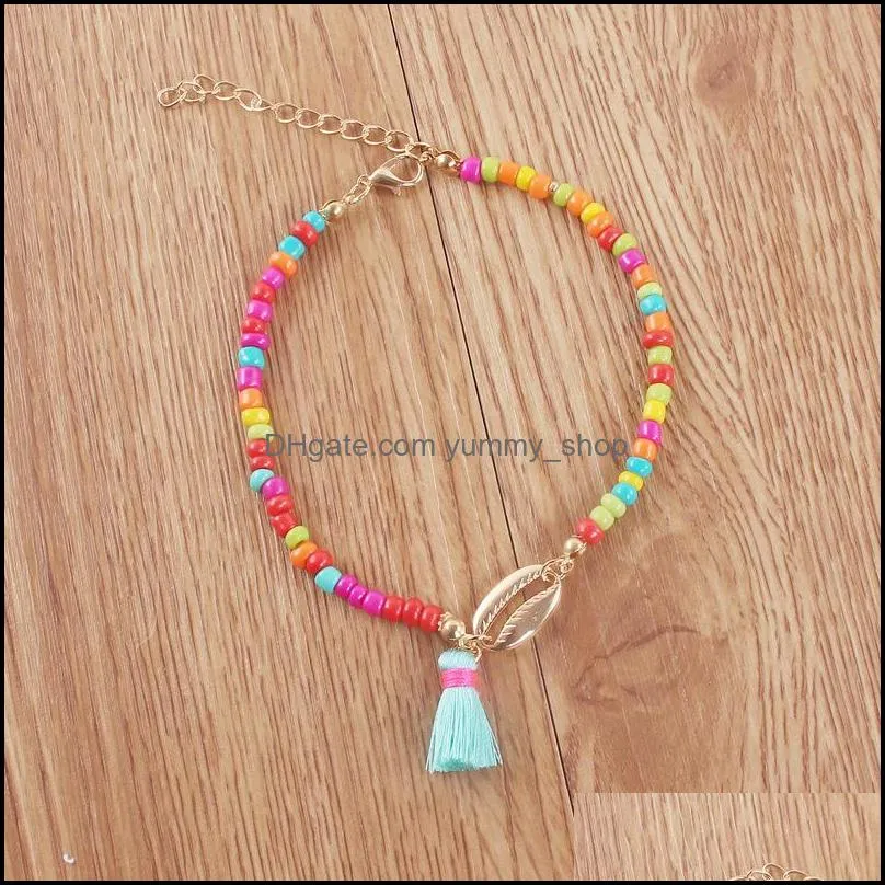 colorful small beaded shell pendent bracelet anklet boho elegant tassel adjustable jewelry for woman summer beach jewelry