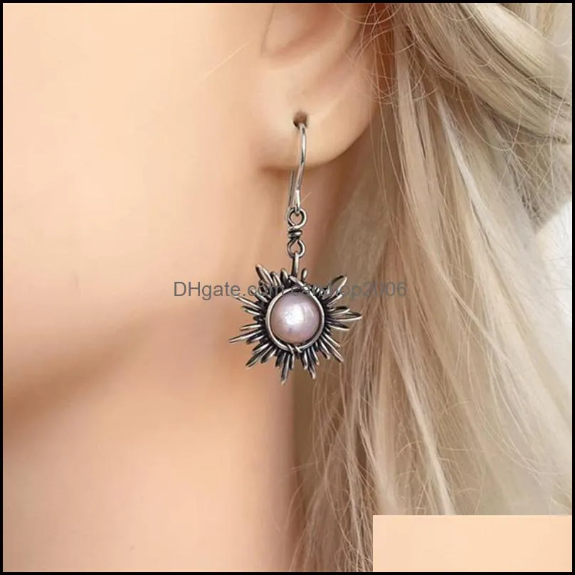 bohemia sun and moon earrings silver color crystal drop earrings women female boho fashion jewelry gift