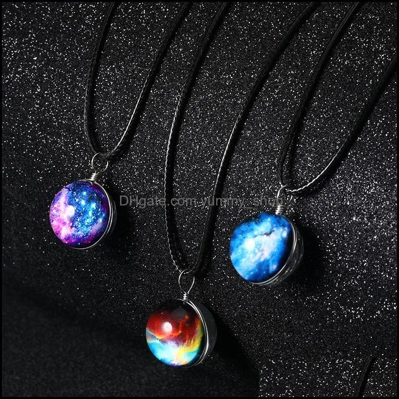 fashion nebula star galaxy pendant necklaces universe planet jewelry double sided glass art picture handmade statement necklace valentines day