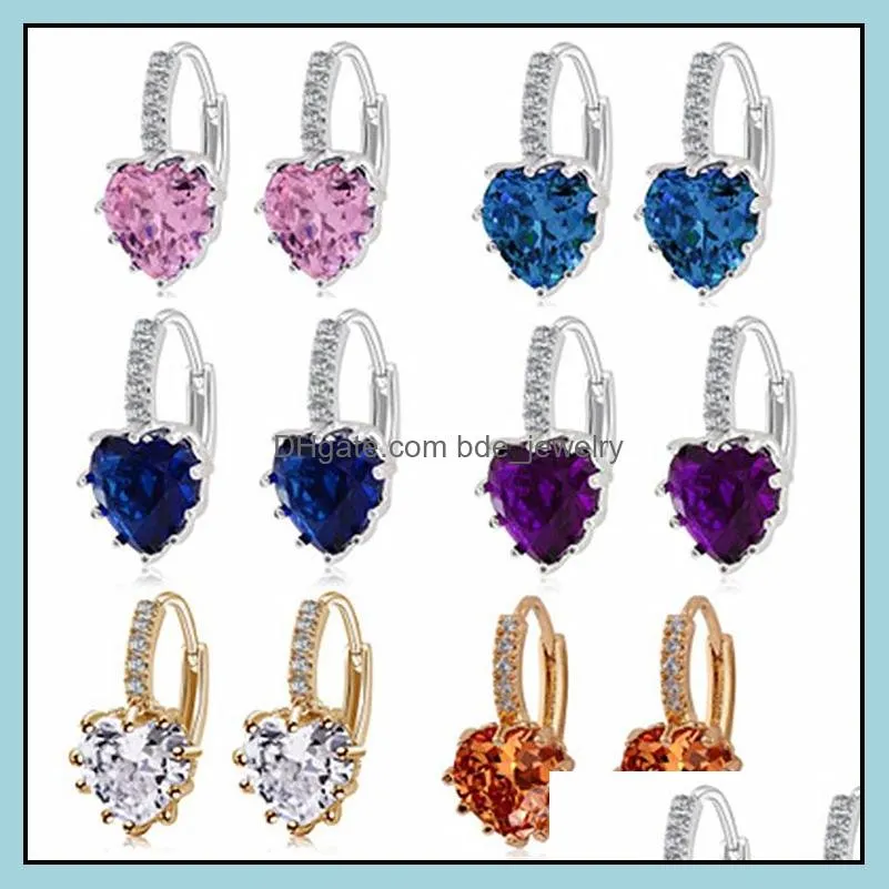 silver earrings heart crystal zircon stud earrings multicolor peach heart earrings
