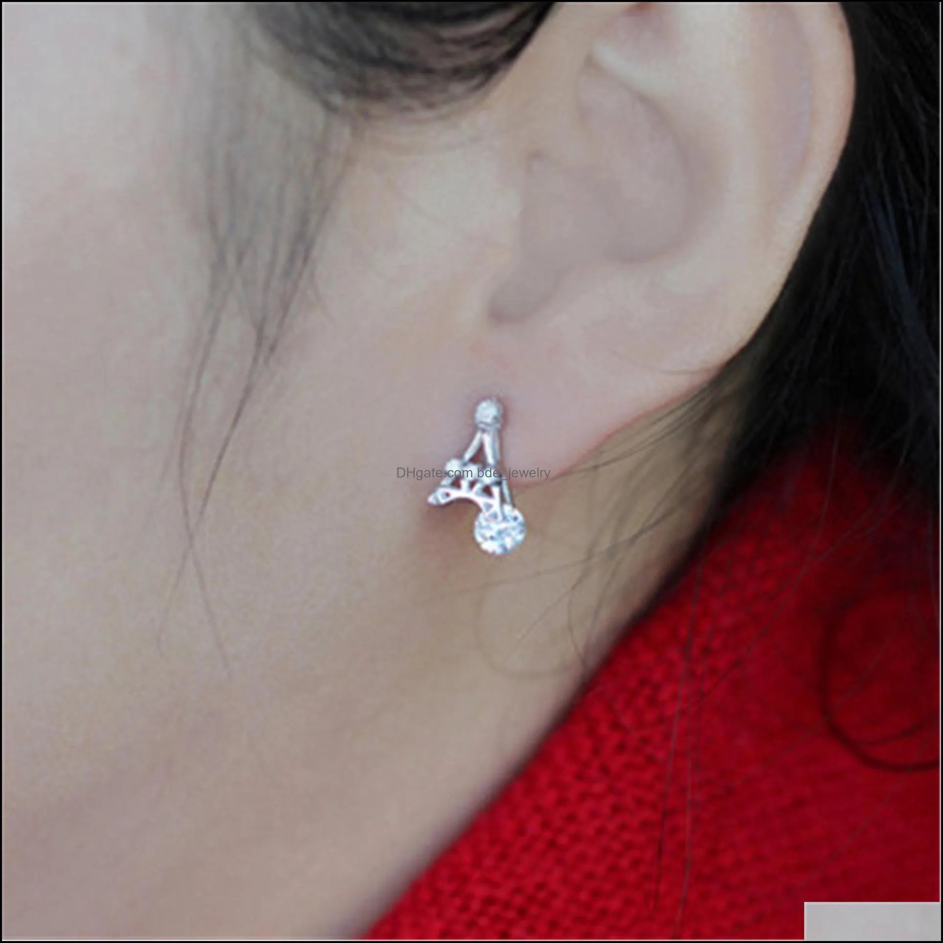 eiffel tower earrings with white zircon romantic fashion cute diamond stud earrings party gift birthday jewelry silver earring