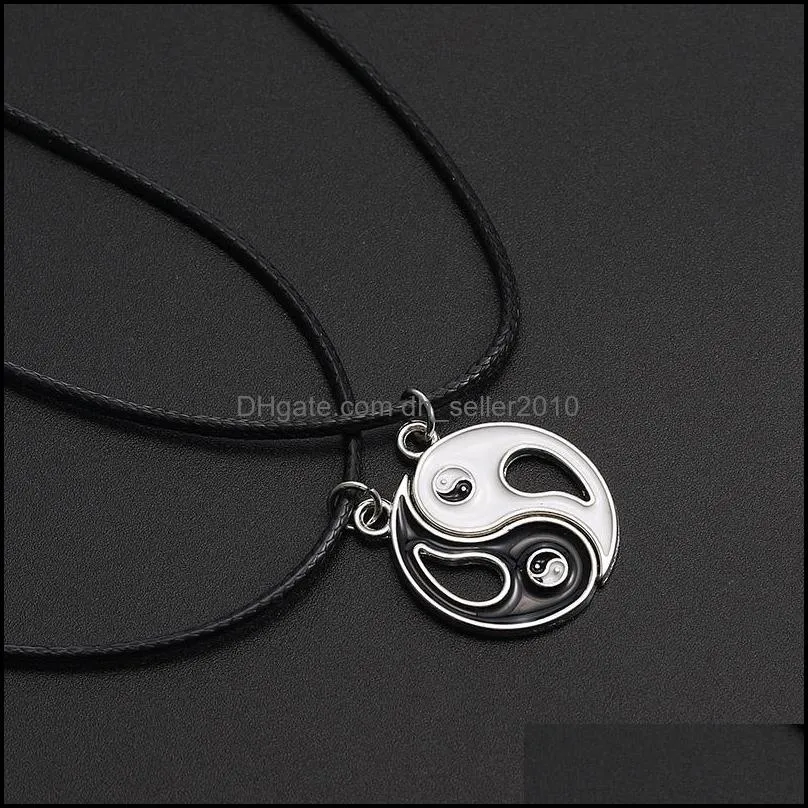  black white splice gossip tai chi yin yang pendant necklace for couple fashion women men leather rope necklace fashion jewelry