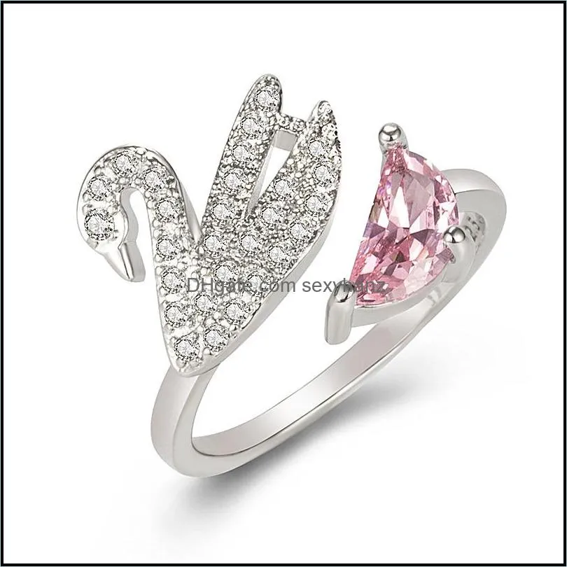 crystals rings for woman fashion jewelry zircon rose gold silver little swan open ring