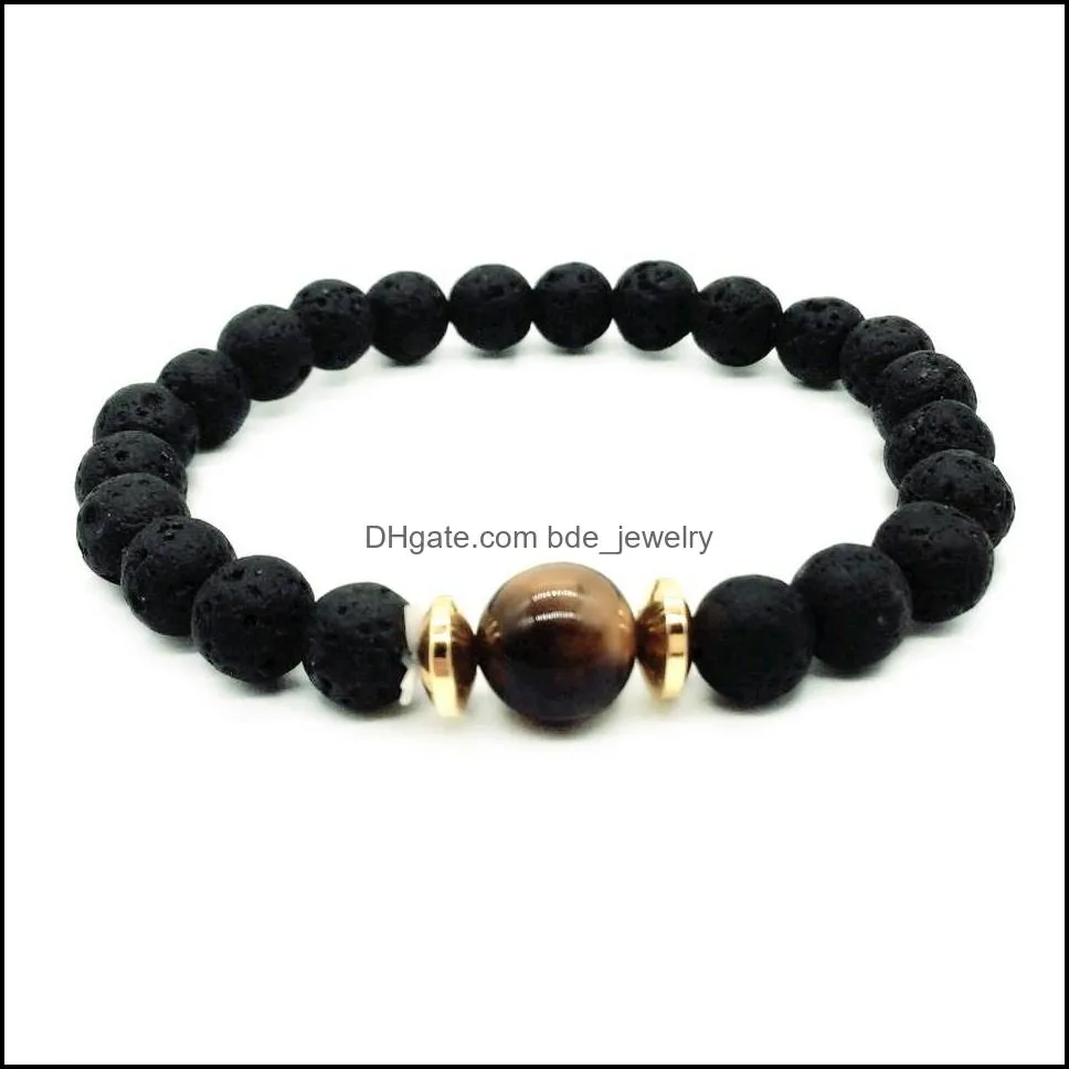 beads men balance bracelet natural stnoe lava with tiger eye stone bracelet