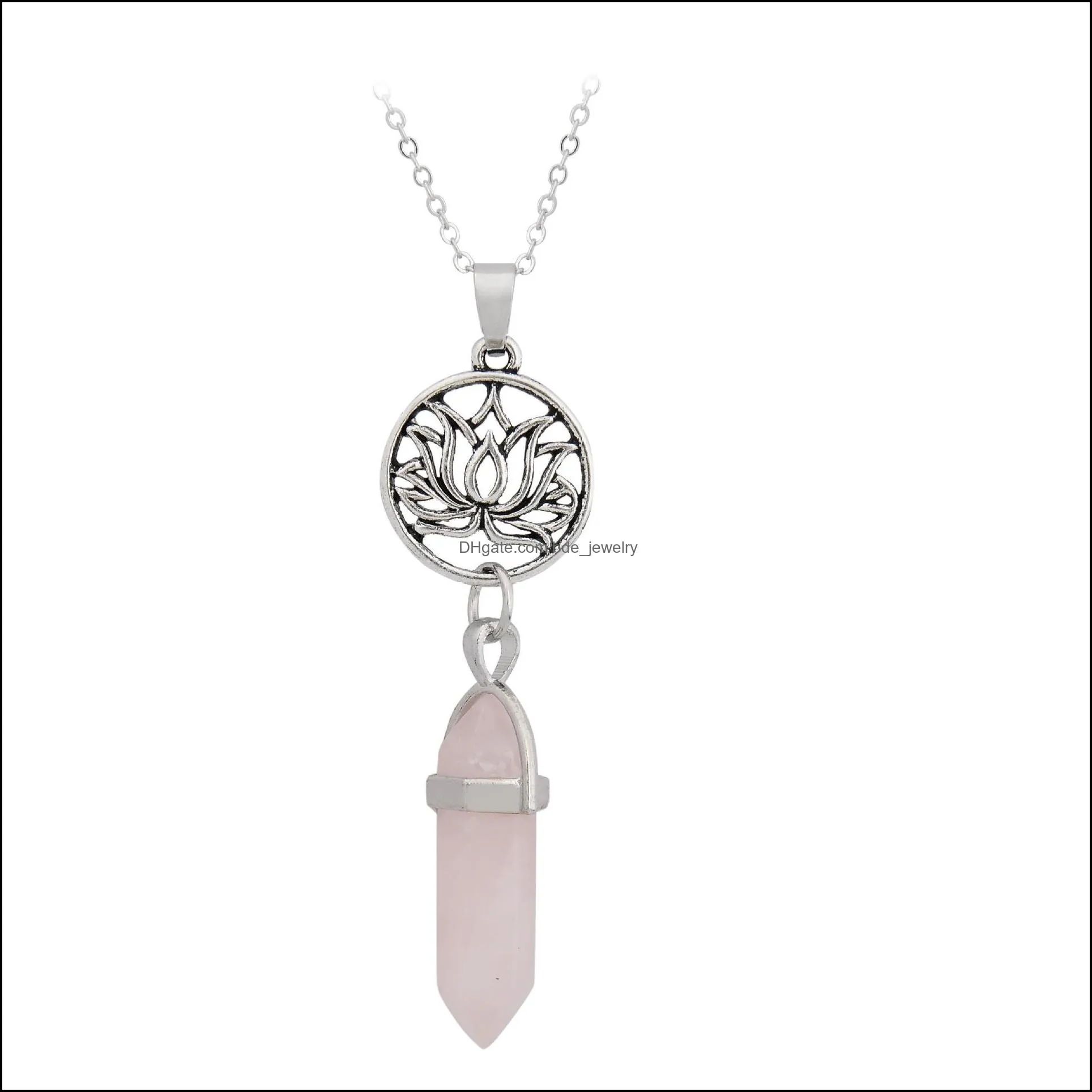 natural stone pendants necklace chain colliers statement rose quartz healing crystals neecklaces