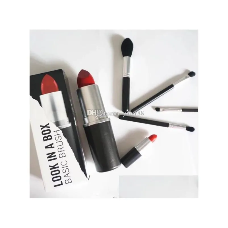 hot m brand limited look in a box brand makeup 4pcs basic brushes set big lipstick 4pcs cosmetics brush set kit