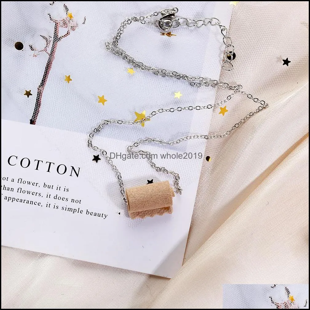 leather toilet roll paper pendant necklace for women creative tissue geometric shape personality fashion necklaces jewelry
