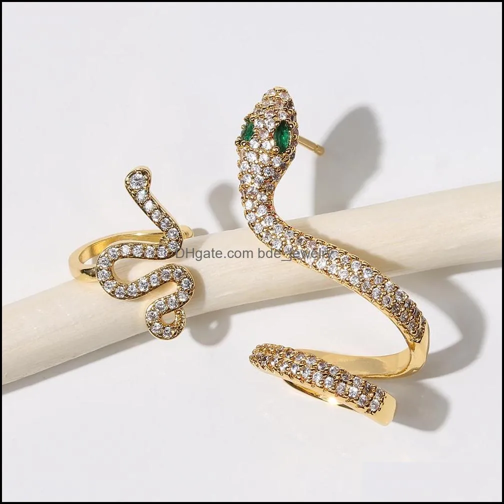 2pcs set clip on earrings ear cuffs for women gold color snake ca stone accessorries charm earring