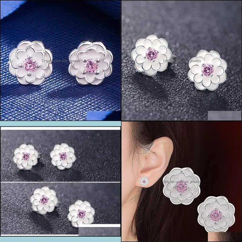 flower crystal stud earrings silver color ear studs womens fine jewelry mothers day birthday gift silver earring