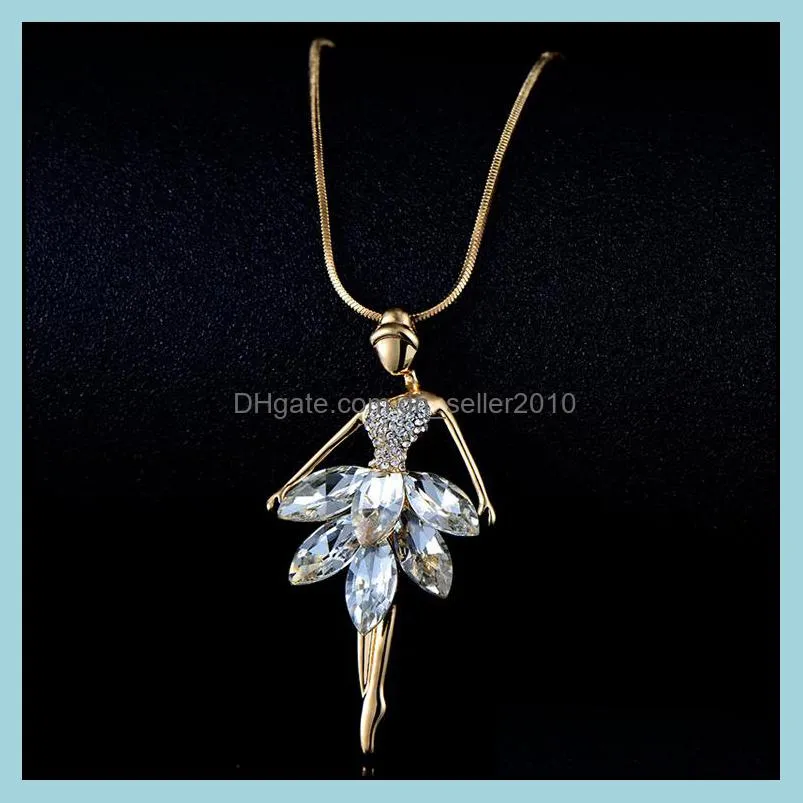 fashion cute ballet girls dancer pendant necklace austria crystal rhinestone necklace long chain statement jewelry gift women collares