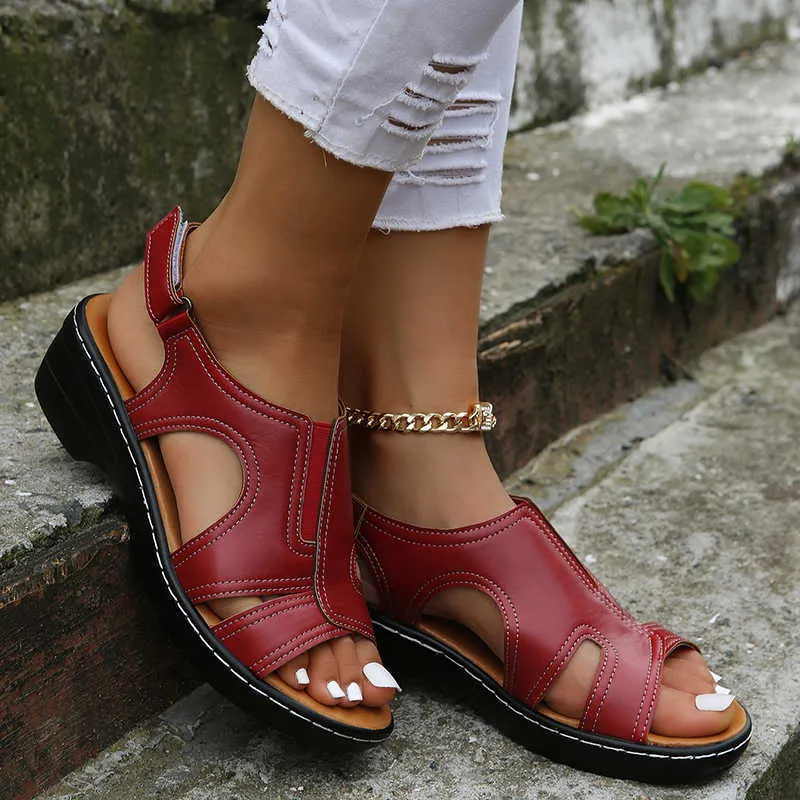 Sandals NEW Summer Women Wedges Premium Orthopedic Sandalswomen Vintage Anti-Slip Leather Casual Female Platform Retro Shoes plus size T230208