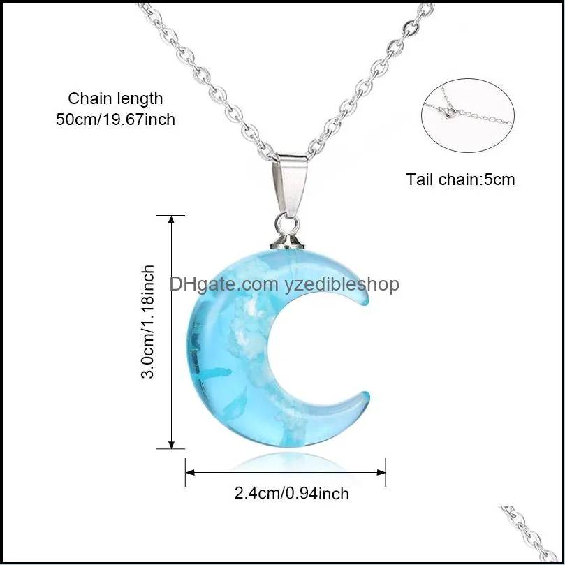 creative handmade blue sky white cloud moon pendant necklace women resin ball stainless steel pendant necklace transparent jewelry