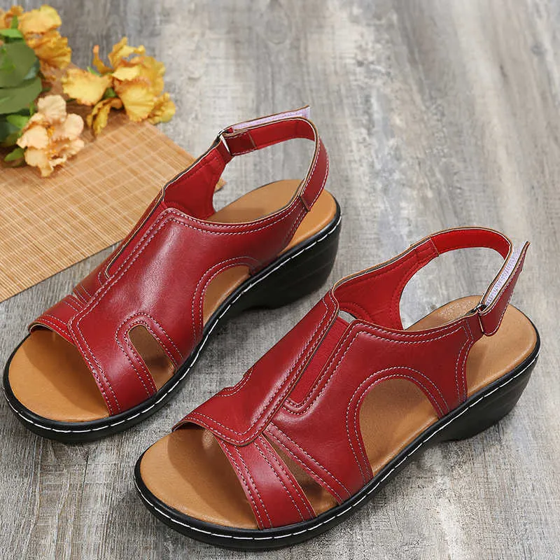 Sandals NEW Summer Women Wedges Premium Orthopedic Sandalswomen Vintage Anti-Slip Leather Casual Female Platform Retro Shoes plus size T230208