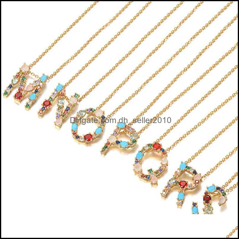 az 26 intial letter pendant necklace colorful alphabet copper inlaid zircon necklace party jewelry gifts for women