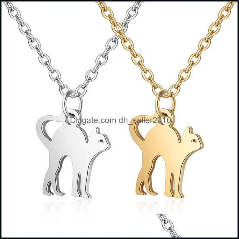 cute cat pendant necklace for women men stainless steel gold silver simple design pet cat charm adjustable necklaces jewelry