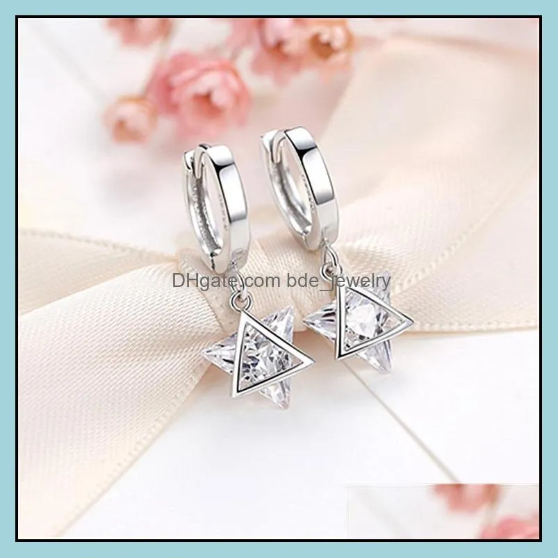 silver earrings eternity hoop earring clips wedding silhouette fine jewelry gift zircon cz triangle earring