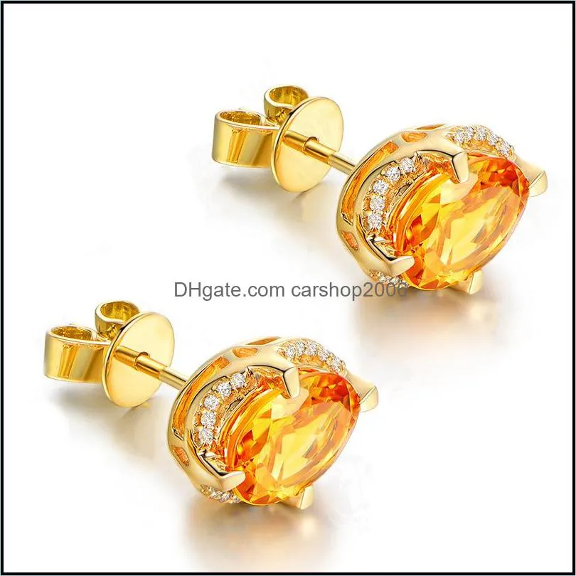 crystals earrings palace oval cut genuine yellow citrine silver stud earrings for women fashion gemstone jewelry