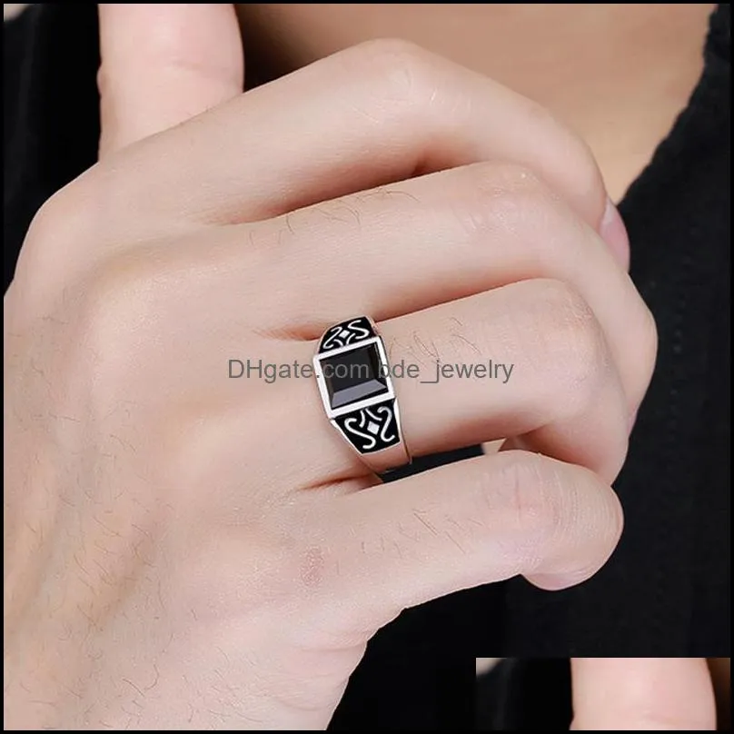 rings for men opening mysterious totem ring trendy male obsidian domineering ring retro dripping gemstone ring