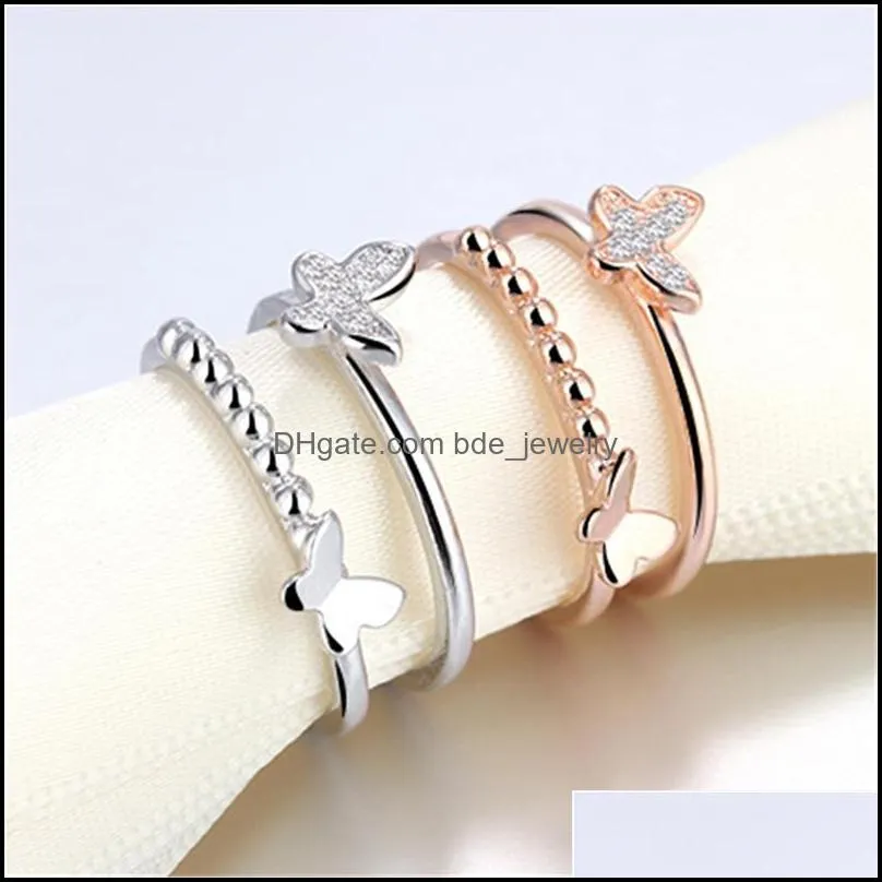 fashionable nonallergic double butterfly ring tail ring white gold and rose gold ring creative cute jewelry