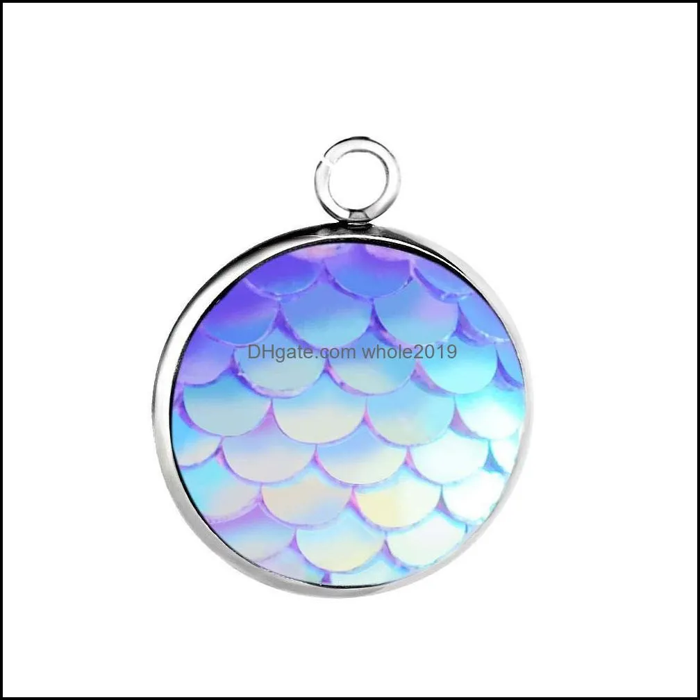 16mm stainless steel resin fish scales mermaid pendants unique design round charm for necklace bracelets diy jewelry making