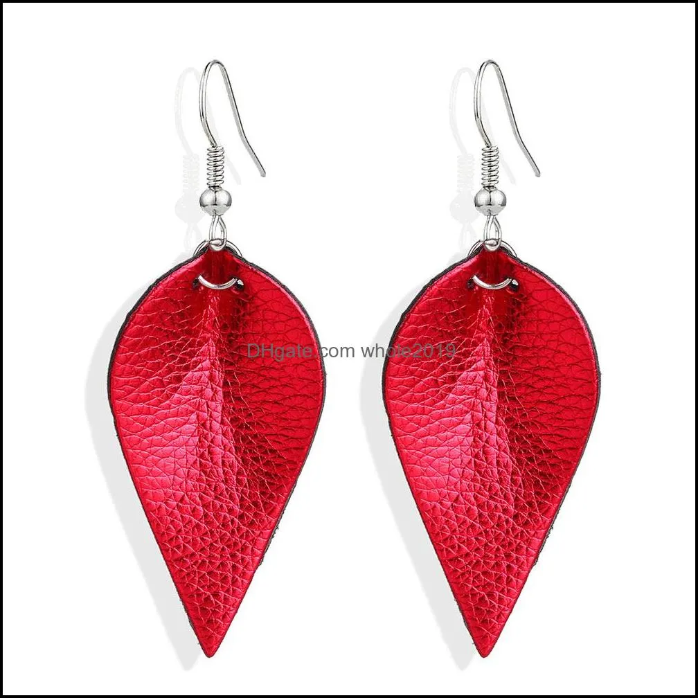  cutting leaf feather earrings pu leather sequins looking various multi colors bohemia water drop dangle earrings fashion jewelry