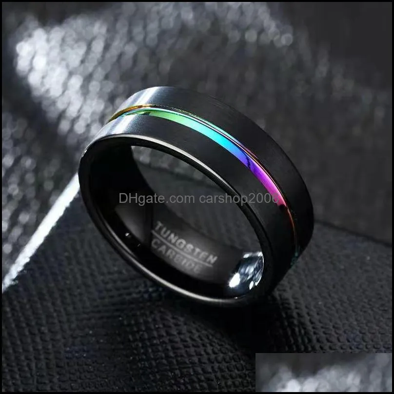 stainless steel ring men thin line groove matte brushed surface beveled edge mens wedding band rings