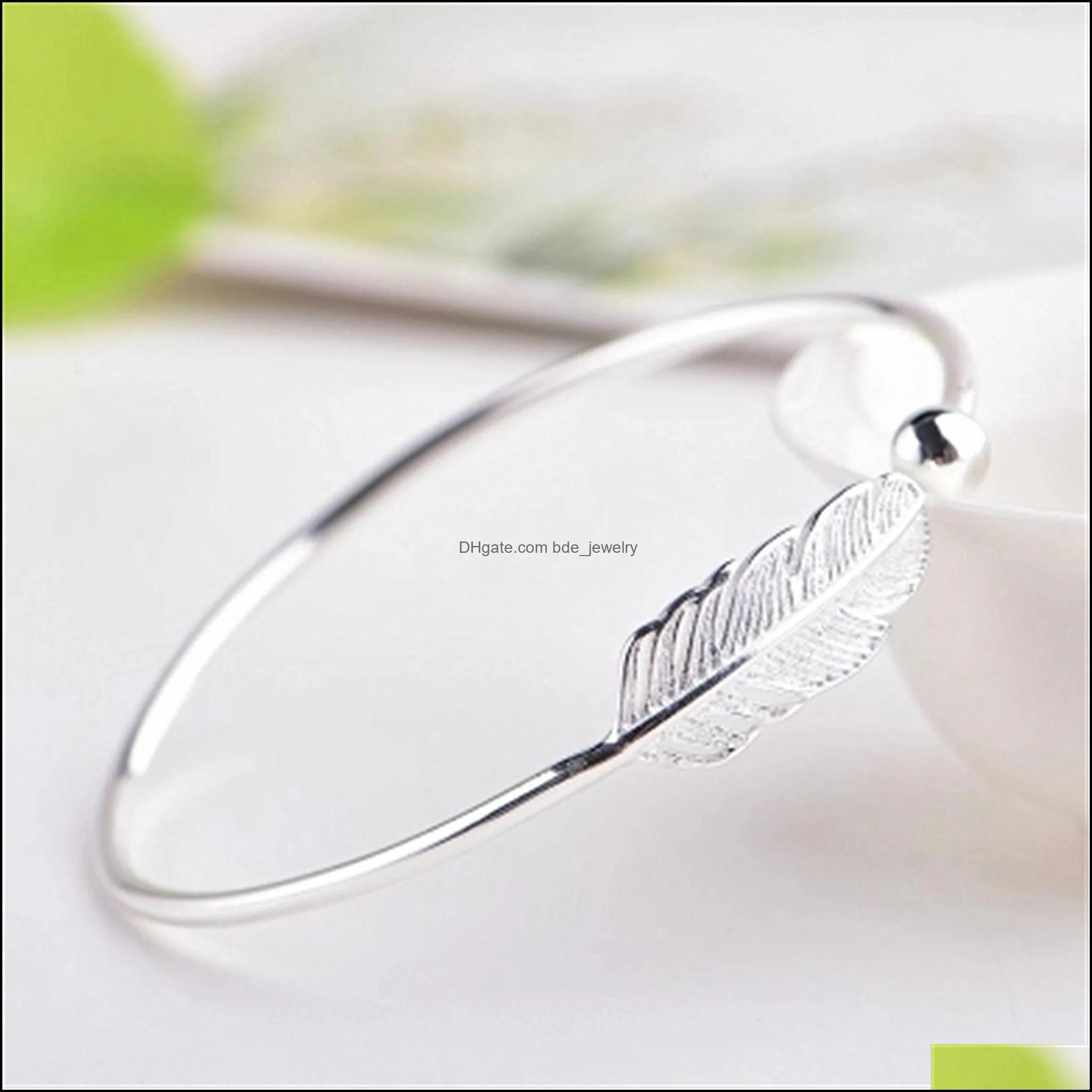 feather bangle bracelet for women trendy elegant creative vintage jewelry party gifts rose gold silver cuff bangles