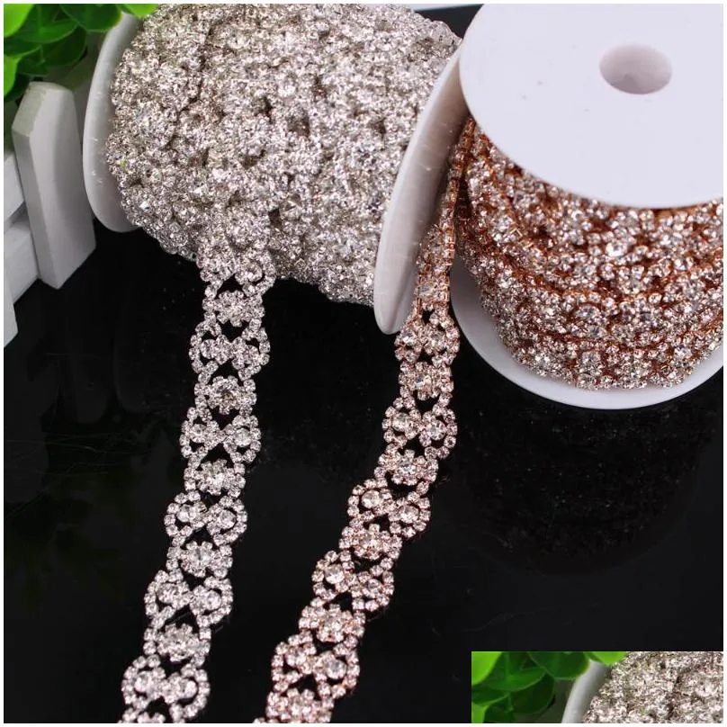 wedding sashes fancy rose gold fashion crystal rhinestone cup chain trimming bridal dress decoration for dresses garment applique trim