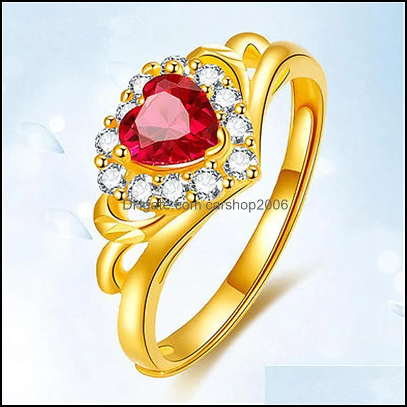 heart rings for female rose gold open rings wedding party silver jewelry ruby zircon gemstone ring