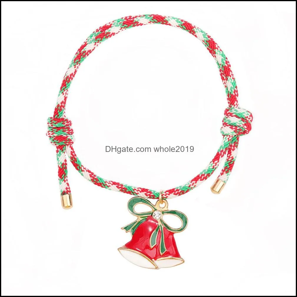fashion christmas tree santa claus rope chain pendant bracelets for women men rainbow parentchild handmade woven couple friendship bracelet jewelry
