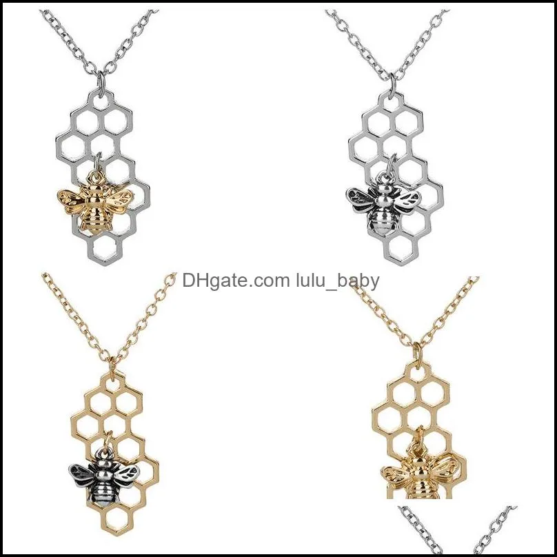 hive necklaces silver gold bee on the honeycomb necklaces pendants charm custom jewelery fashion animal geometric necklace