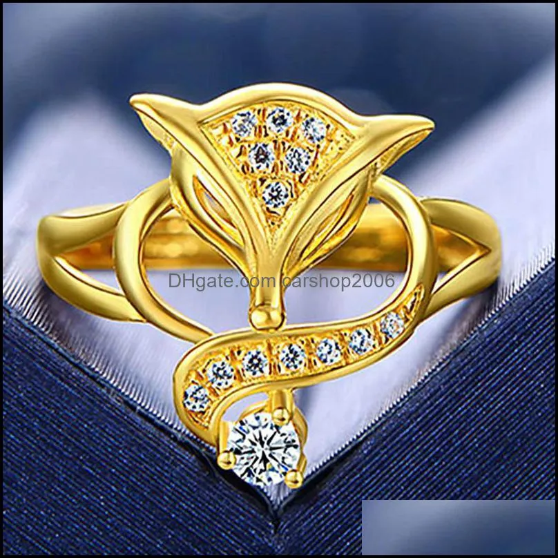 gold fox ring for women female inlaid zircon beautiful lovely jewelry lady gift wedding rings