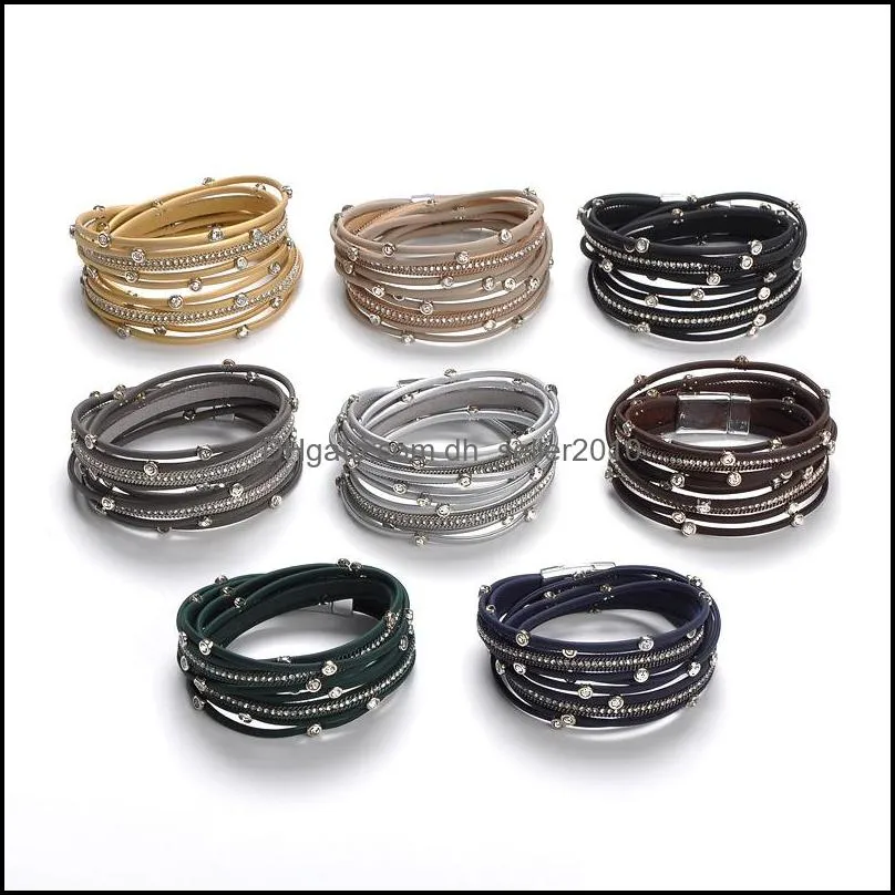 leather wrap bracelet for women boho multilayer crystal bracelets wristbands casual braided handmade magnetic bracelet cuff bangle
