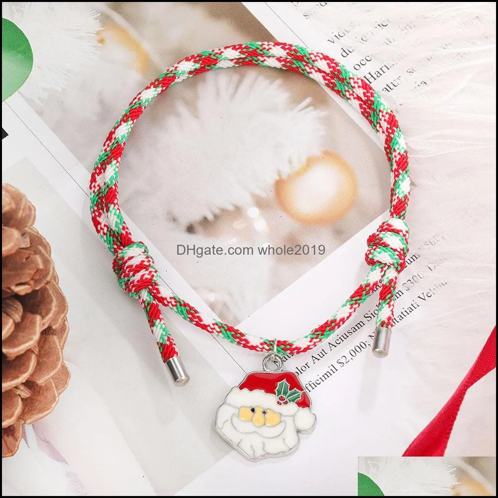 fashion christmas tree santa claus rope chain pendant bracelets for women men rainbow parentchild handmade woven couple friendship bracelet jewelry