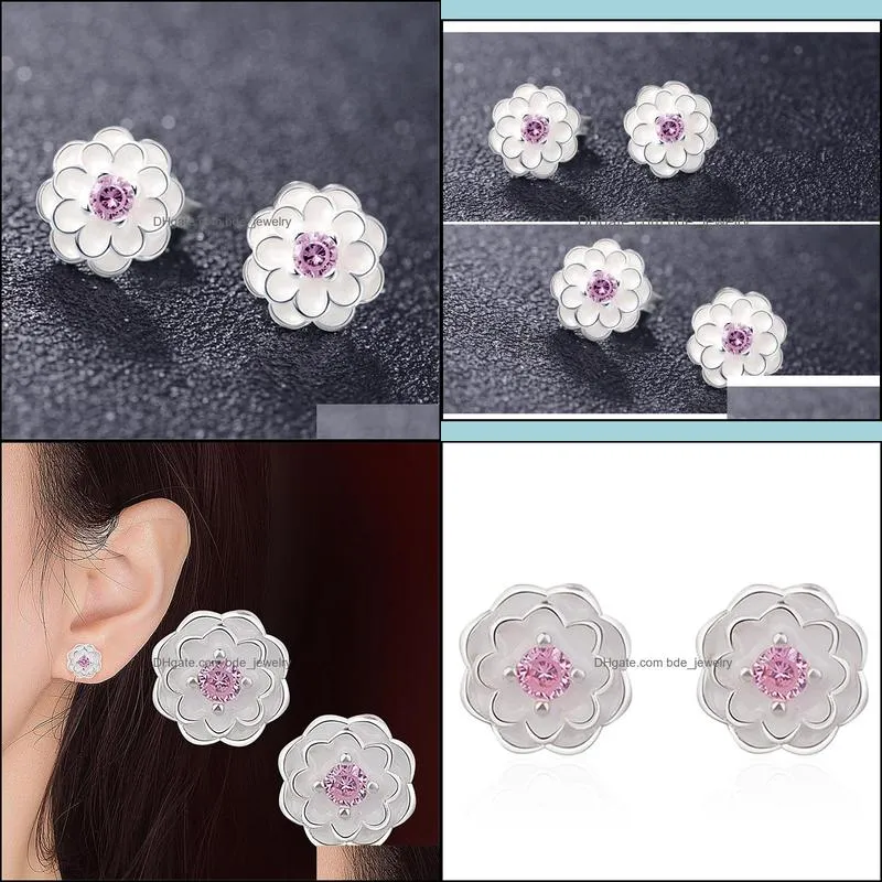 flower crystal stud earrings silver color ear studs womens fine jewelry mothers day birthday gift silver earring