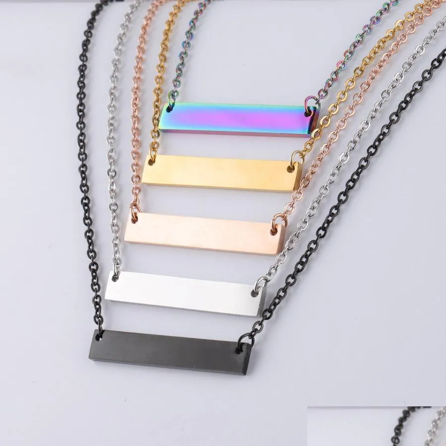 16/18/20in mirror polish stainless steel blank bar pendant necklaces custom engrave name logo necklace for womens men