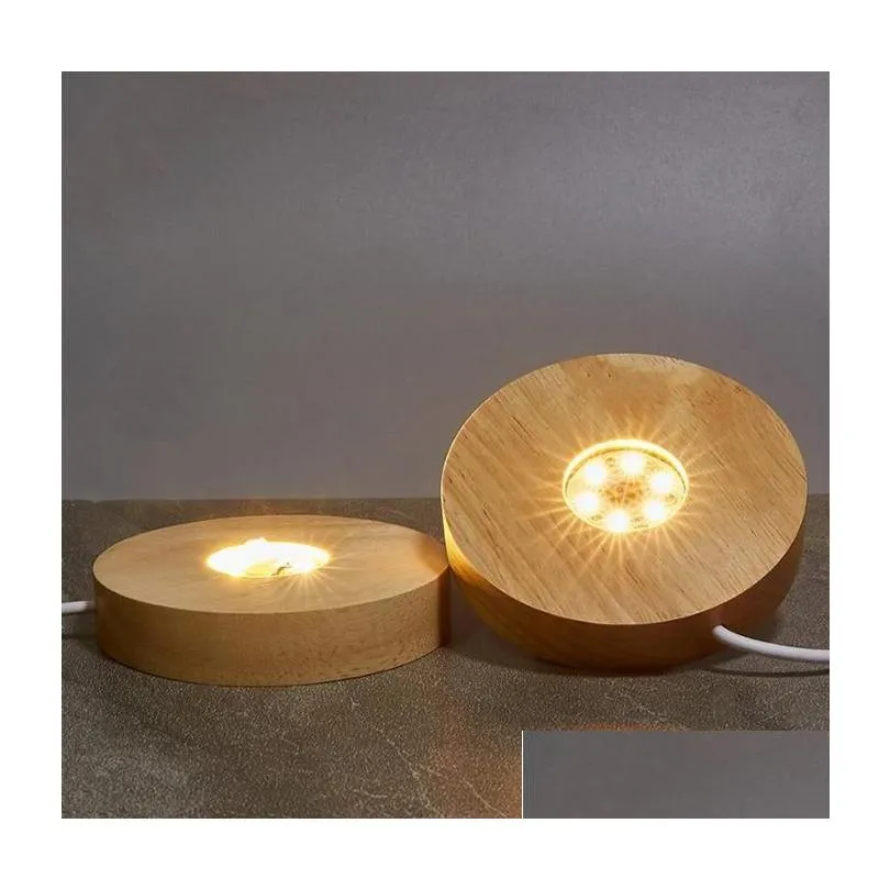 solid wood leds luminous base light crystal glass transparent objects display laser round stand base for cocktail bar supplies