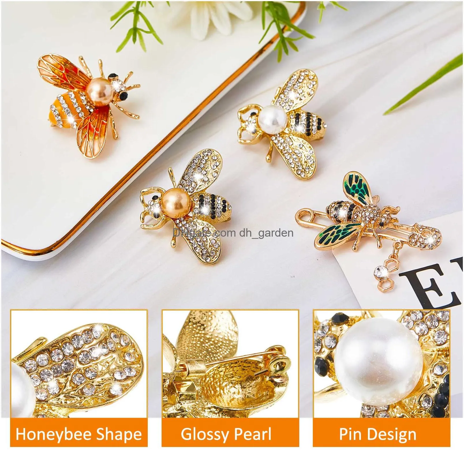 honey bee brooch pins pearl bee rhinestone lapel pins insect themed brooches cute enamel crystal animal brooch for women girls