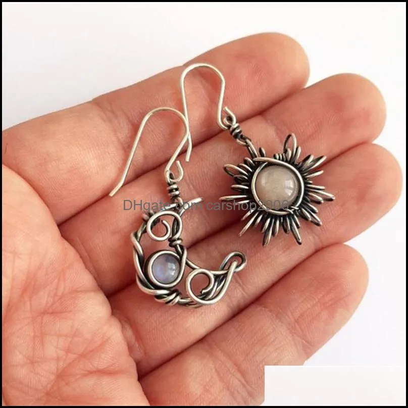 bohemia sun and moon earrings silver color crystal drop earrings women female boho fashion jewelry gift