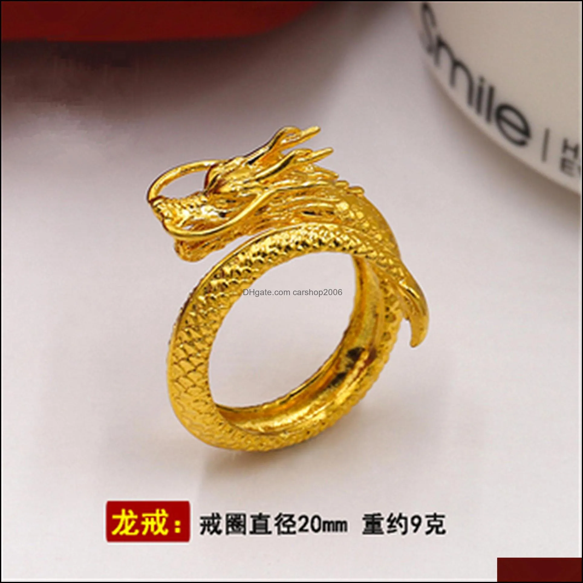 adjustable retro dragon and phoenix couple ring engagement ring beautiful jewelry round sand gold rings fashion jewelry