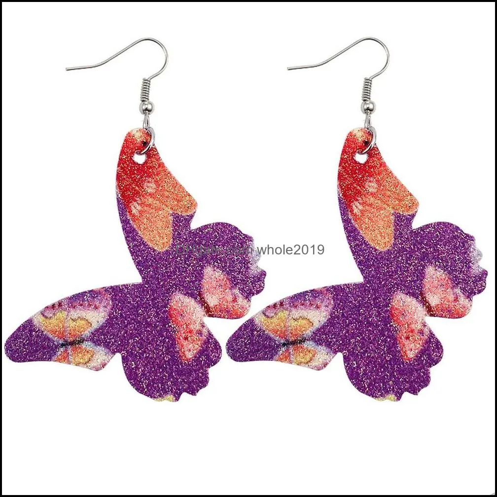  classic faux leather butterfly earrings for women bomemia dangle wedding earrings double sides sequins printing fashion jewelry
