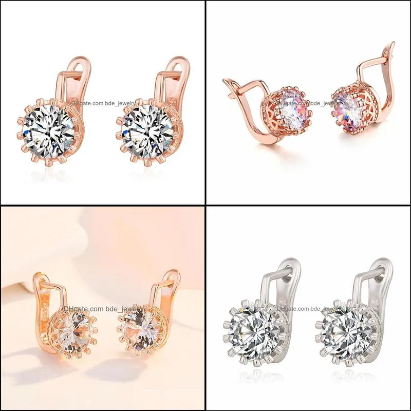silver earring crown classic shiny zircon small stud earrings elegant gold inlaid zircon earrings jewelry gifts