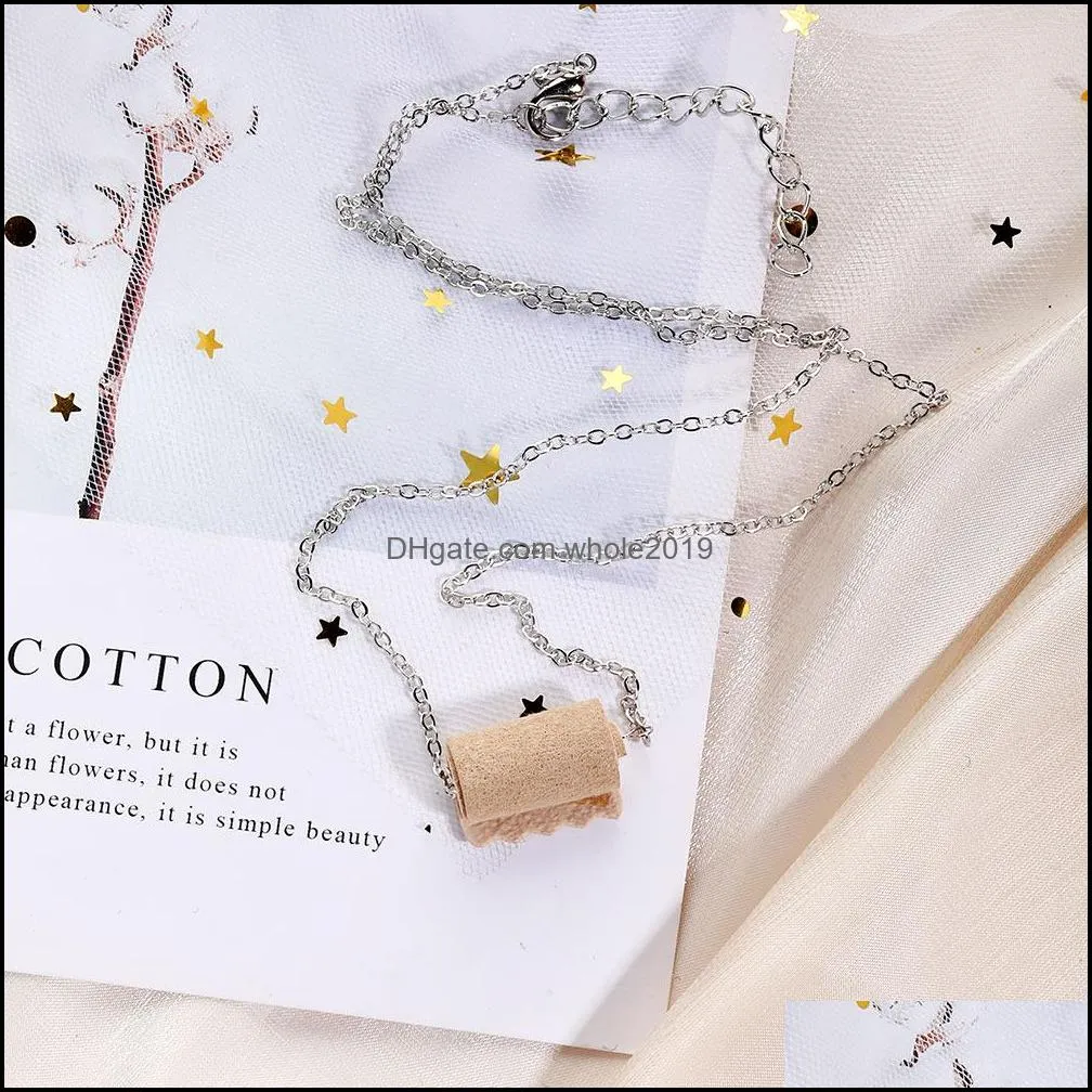leather toilet roll paper pendant necklace for women creative tissue geometric shape personality fashion necklaces jewelry