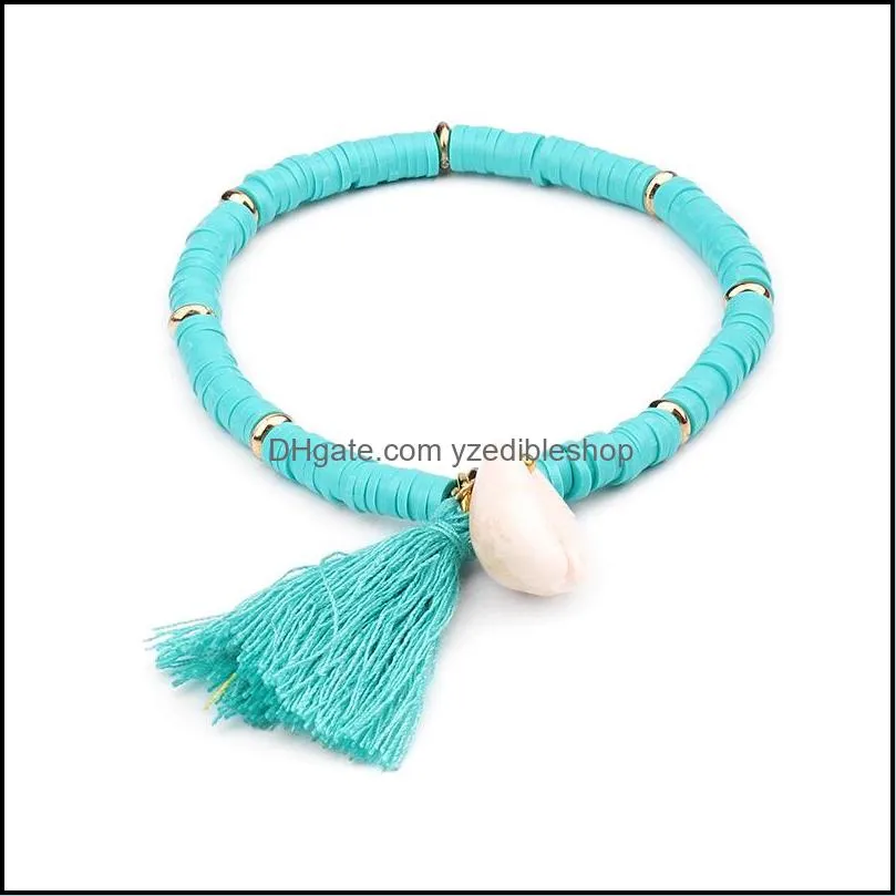 handmade resin beads braided bracelet for women girls bohemia elastic adjustable tassel natural shell bangle bracelet boho trendy
