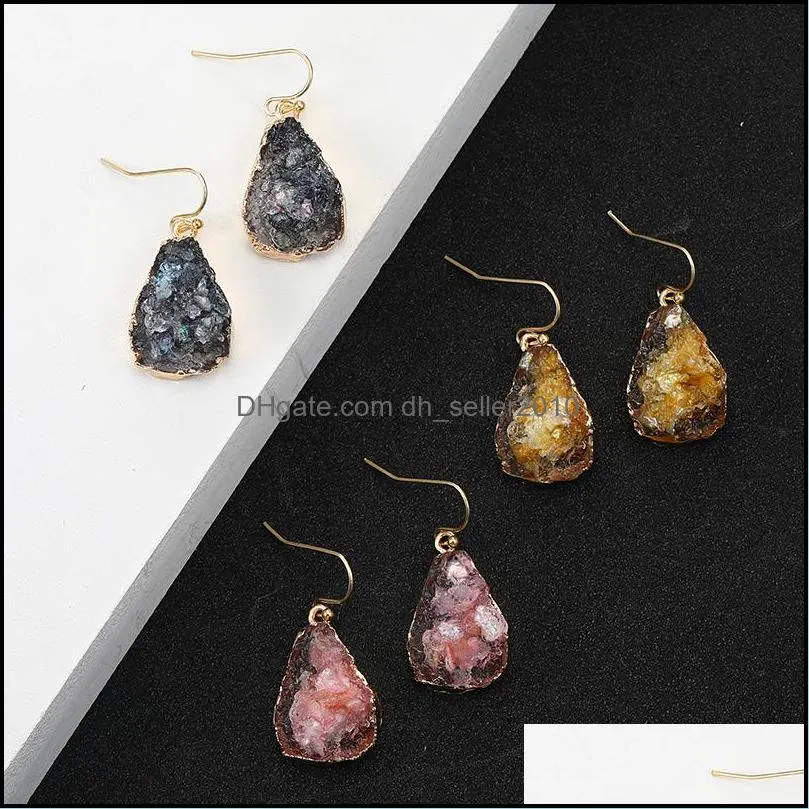  fashion unique design resin stone dangle earring for women girls colorful waterdrop gold plating hook drop earring jewelry gift