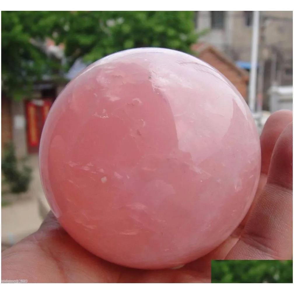 natural pink rose quartz crystal healing ball sphere add stand 201125