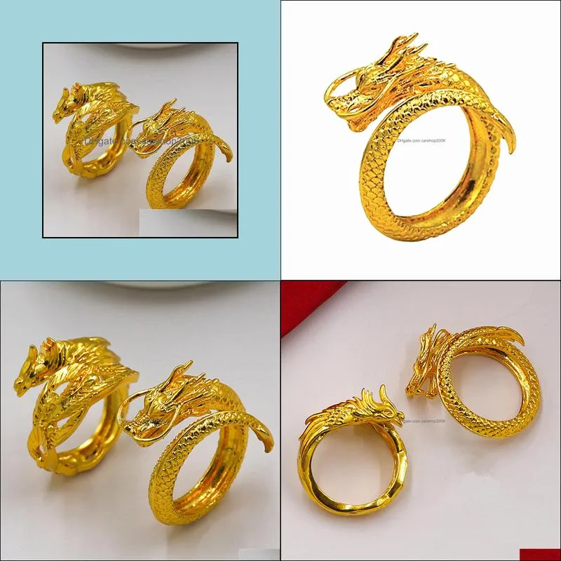 adjustable retro dragon and phoenix couple ring engagement ring beautiful jewelry round sand gold rings fashion jewelry