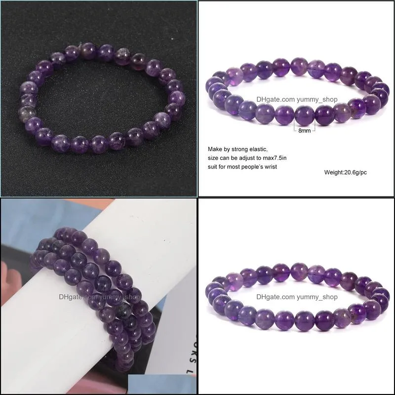 8mm amethyst beaded bracelets for women men healing handmade natural stone gemstone elastic yoga fashion design stretch bracelet
