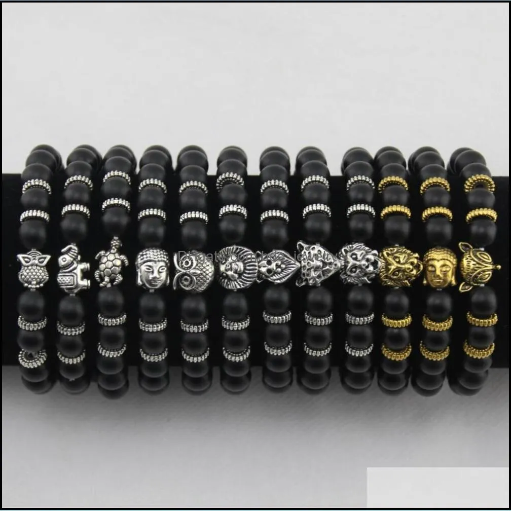 mens bracelets luxury jewelry women matt stone bead bracelet elephant leopard head  head owl turtle lava charm bracelets